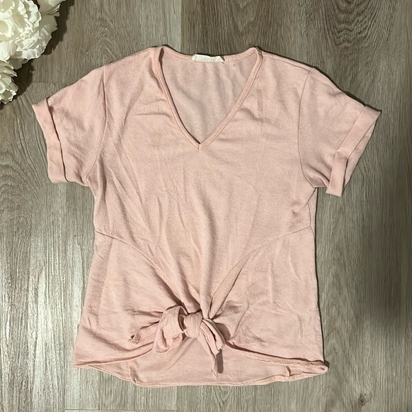 Dusty Rose Tie-Front V-Neck Top - Picture 1 of 3